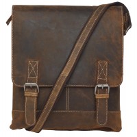 London Leathergoods Unisex Cross Body Satchel Style Bag with Buckled Straps in Hunter Leather